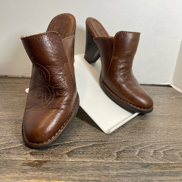 Born Crown Shoes - Born Brown Leather Mule Clogs